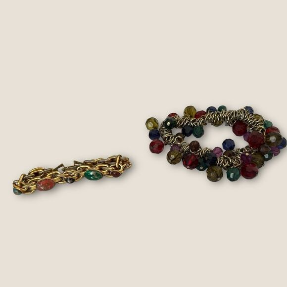 Set of 2 vintage beaded bracelets gold tone - Picture 3 of 6